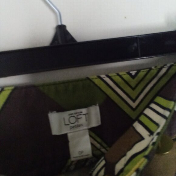 Loft Skirt Women 0P 0 Petite Retro Look 100% Cotton Pattern Brown Green - Picture 9 of 15